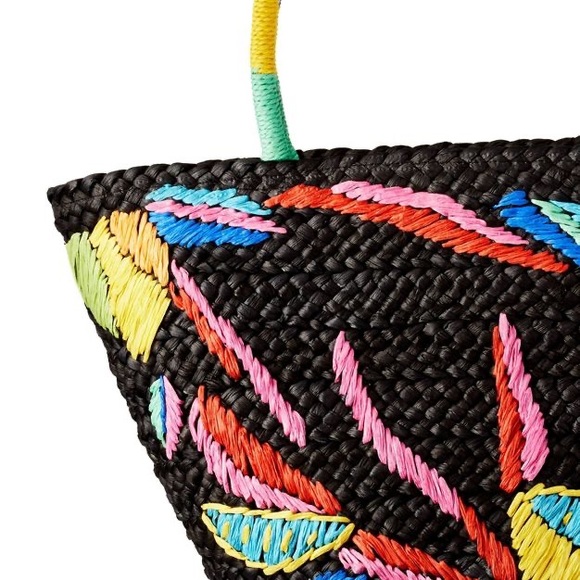 Abstract Lemon Print Woven Straw Tote - Tabitha Brown for Target Black nwt - Picture 3 of 3